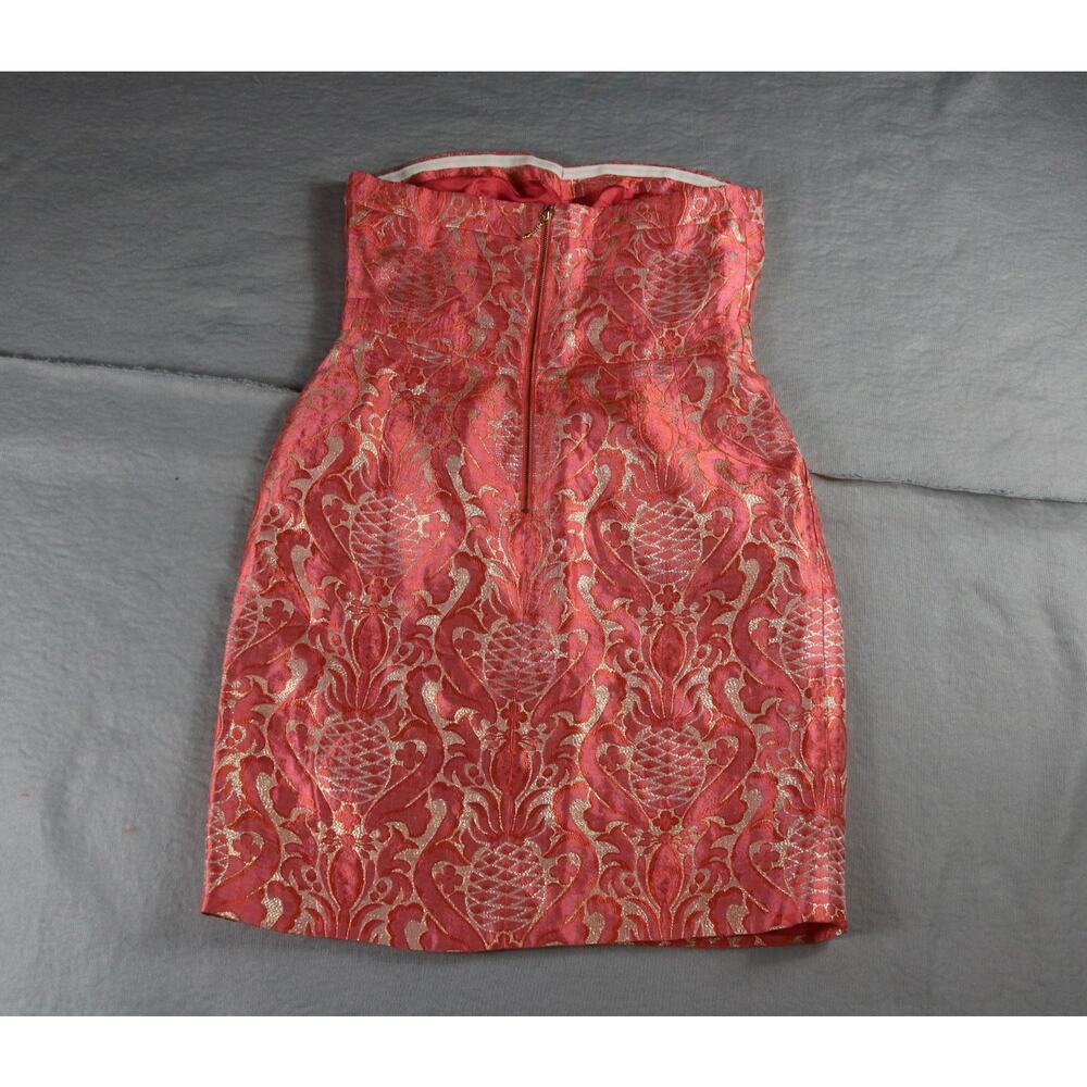 Kate Spade Dress 10 Orange Pink Faye Pineapple Strapless Damask Jacquard Fabric - Picture 3 of 6